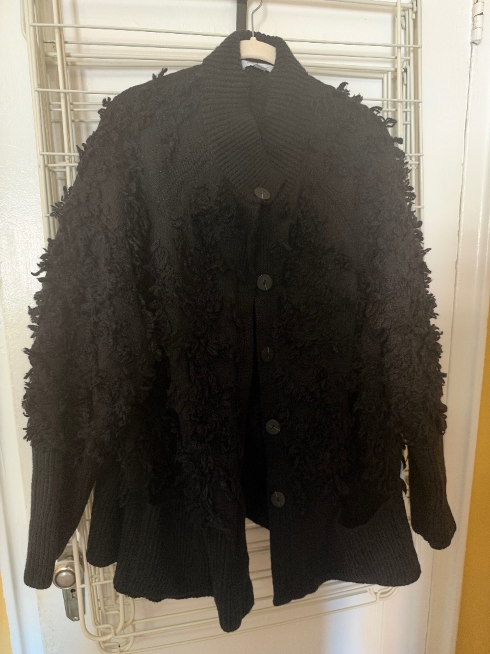 Black fringe cardigan - thick warm material - JJill XL
